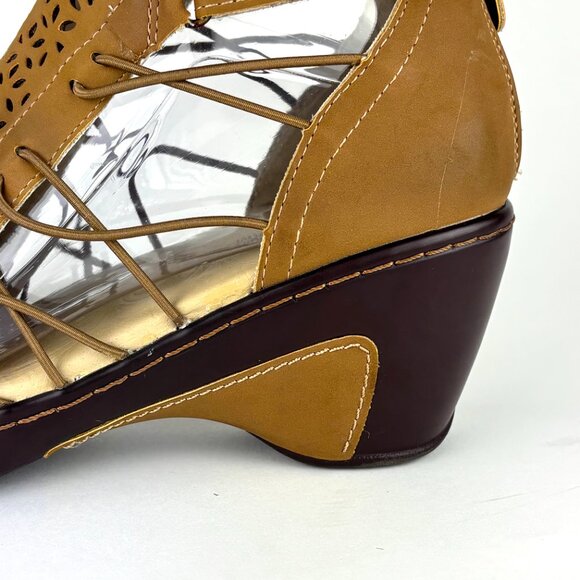 Stylish JBU Tan Lace-Up Sandals with Wedge Heel. 7.5 - Picture 6 of 12